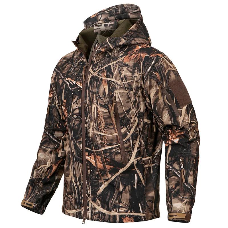Veste de chasse de Camouflage silencieuse pour hommes, vestes tactiques polaires imperméables, coque