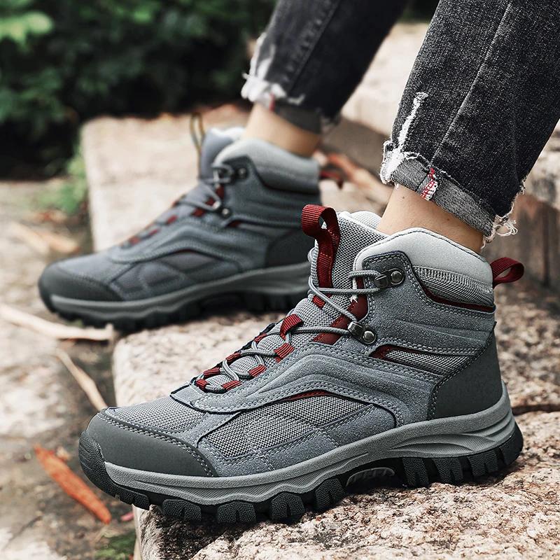 Chaussures de randonnée montantes en cuir pour hommes et femmes, baskets d'escalade imperméables, an