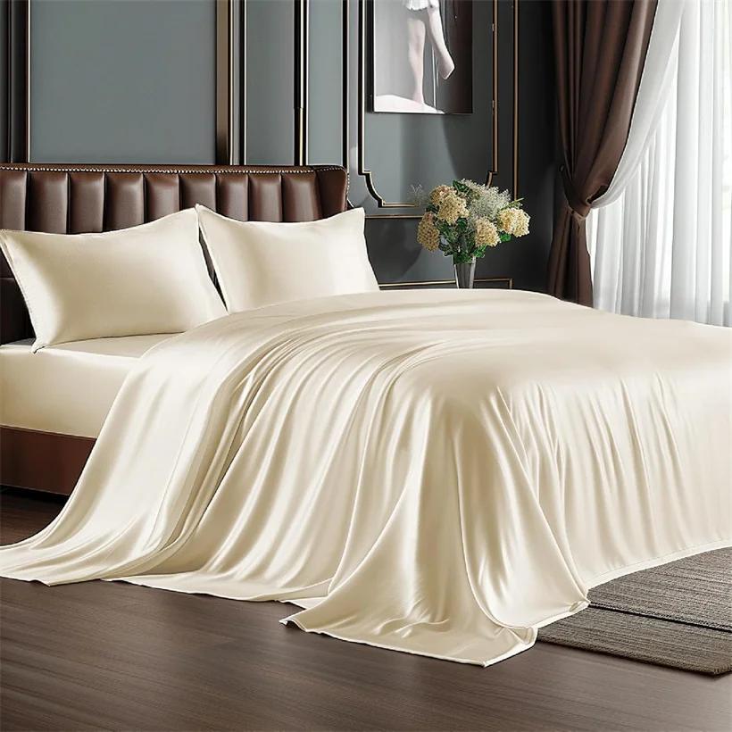 Parure de lit en soie de mûrier de luxe, 100% soie naturelle, comprenant housse de couette, drap et