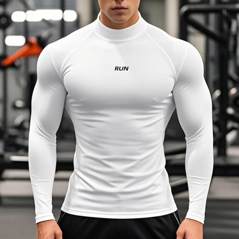 T-shirts à manches longues à col roulé pour hommes, séchage rapide, chemise de Compression Aurumn, s