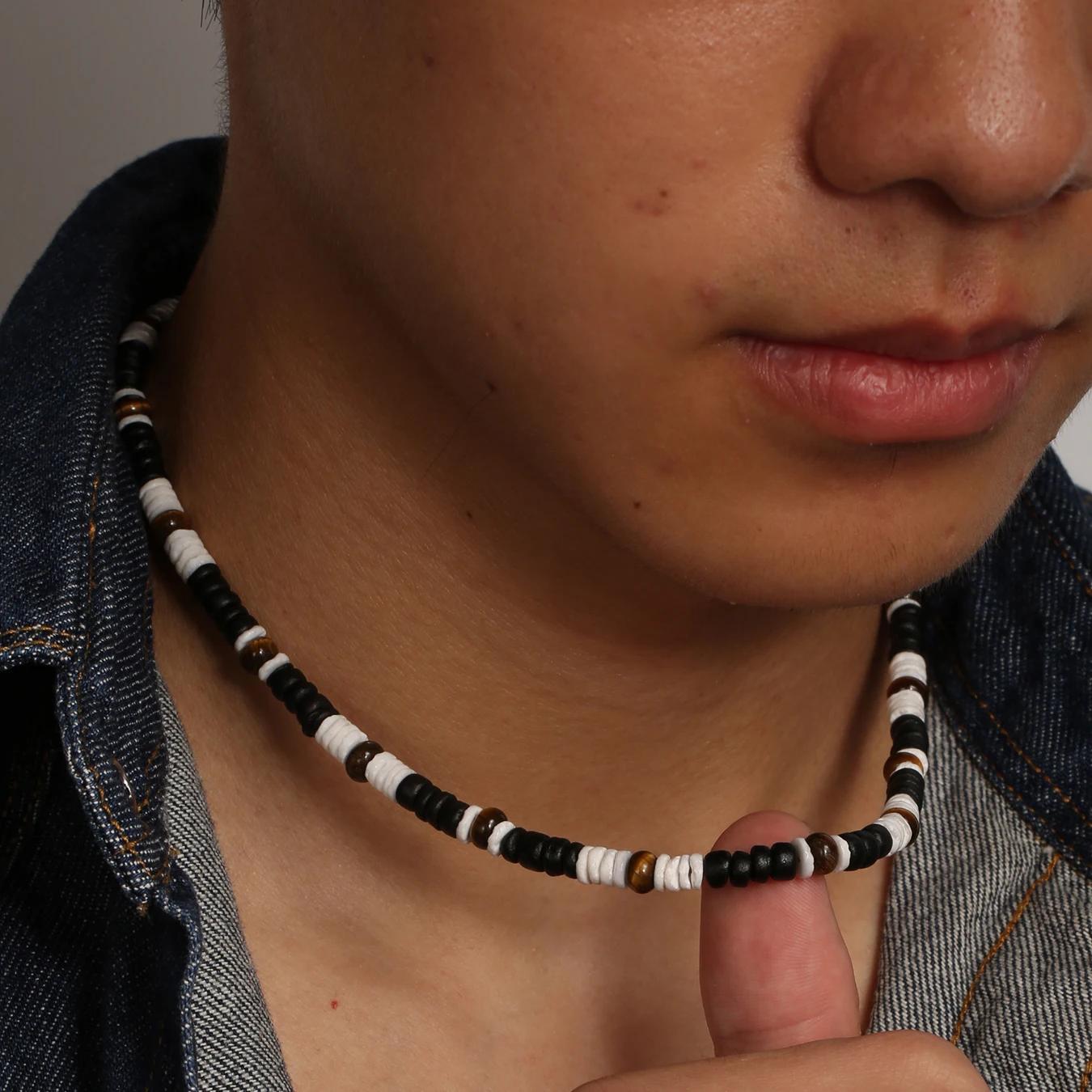 Collier Hombre bohême mâle surfeur collier pour homme bijoux coquille de noix de coco homme en bois