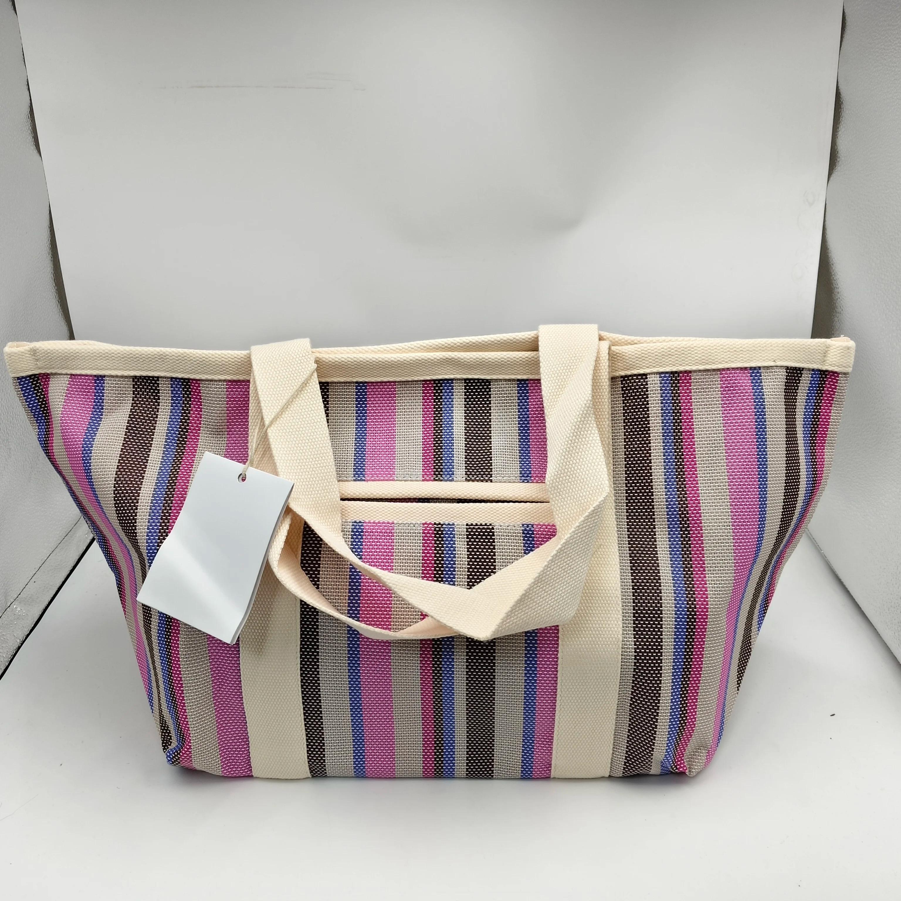 Sac à bandoulière rayé de couleur de haute qualité, grande capacité, sac de rangement, sac de shoppi