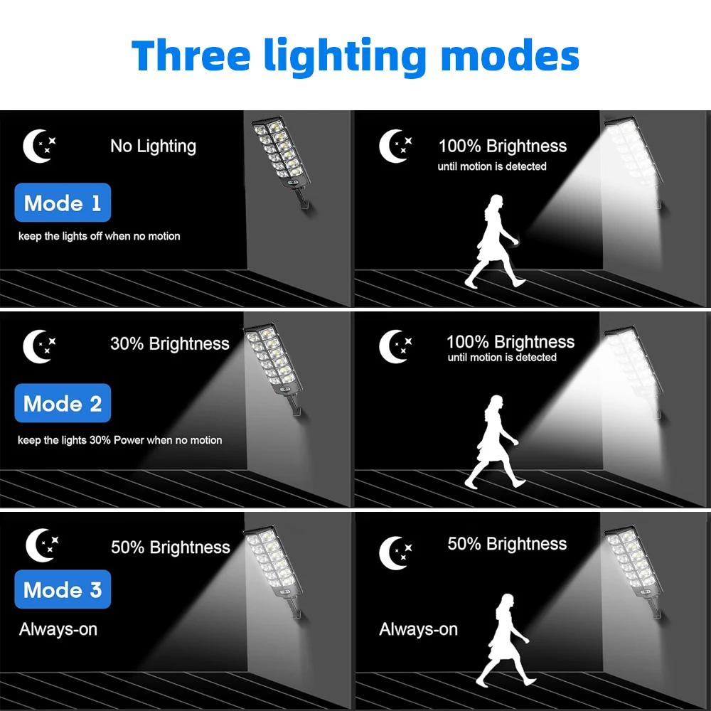 Lampadaires solaires extérieurs, lampe LED étanche, détecteur de mouvement de sécurité, 360 LED, 3 m