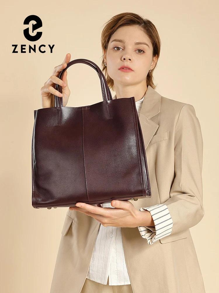Zency – sac à bandoulière en cuir véritable pour femmes, sac à main de luxe décontracté de grande ca