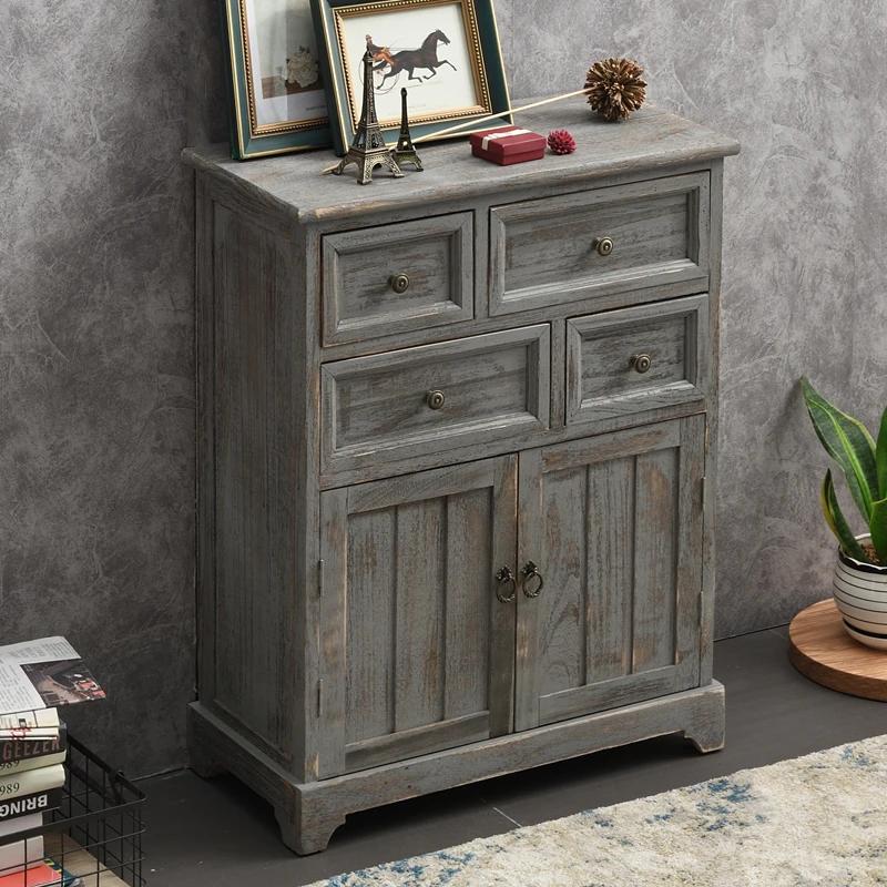  Buffet méditerranéen en détresse : Armoire de rangement en bois massif à mortaise et ténon pour