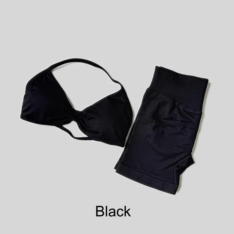 Ensemble de Yoga pour femmes, Fitness, gymnastique, couleur unie, taille haute, pêche, Legging court
