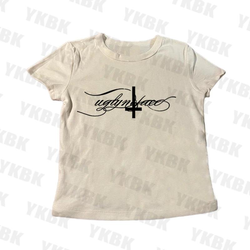 Lettre croix imprimé bretelles décontracté streetwear harajuku grunge punk Y2K crop hauts chic sexy