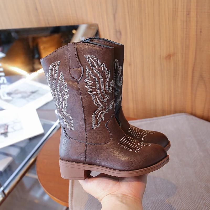 Bottes de mode pour enfants de 3 à 18 ans bottes occidentales brodées pour garçons et filles taille