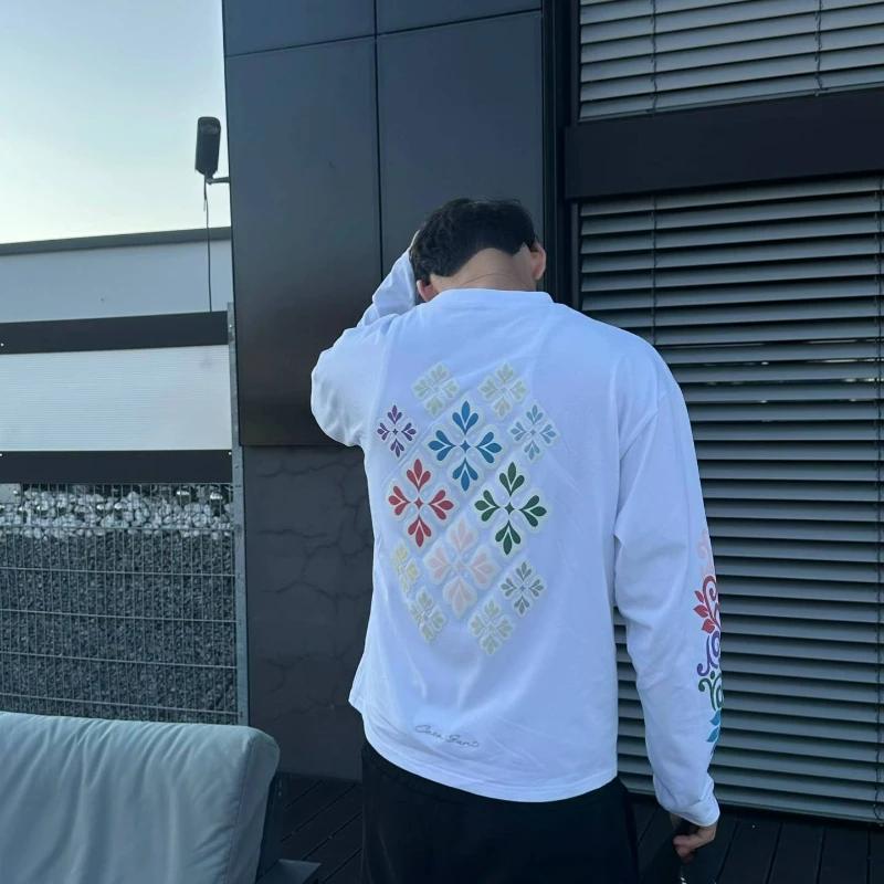 Nouveau pull Y2K tendance et polyvalent à manches longues, imprimé floral et feuilles, style rétro H