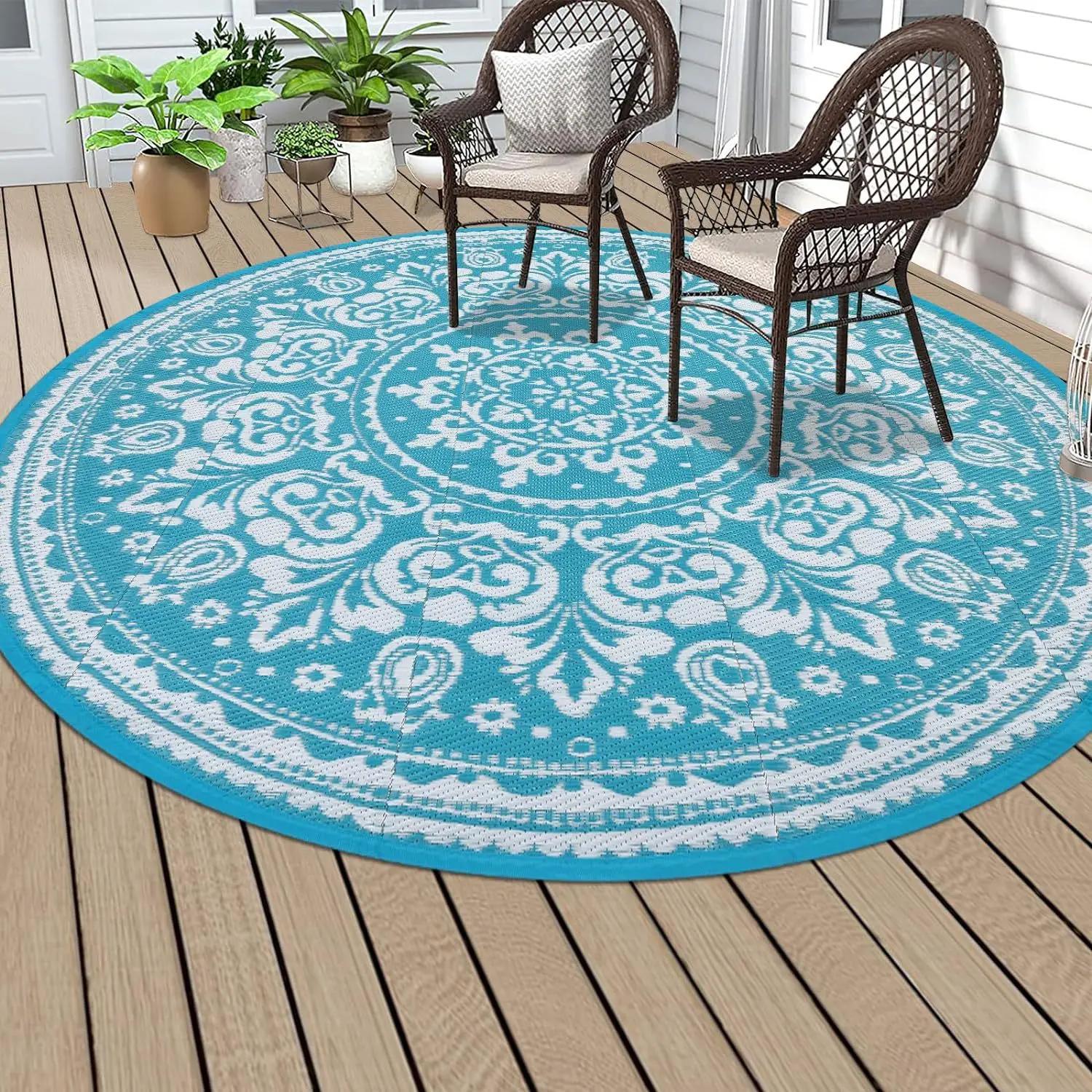 Tapis d'extérieur rond imperméable antidérapant, tapis de patio vintage à motifs floraux, tapis de b