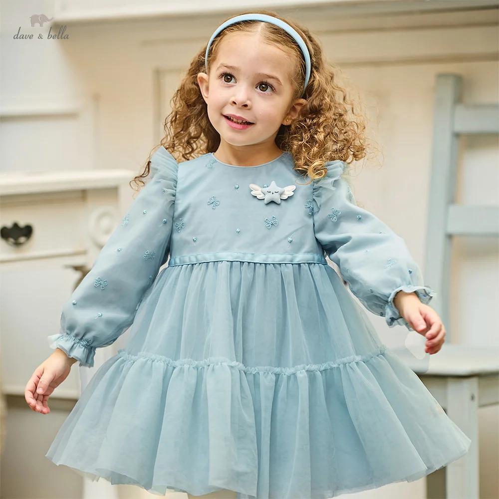 Robes en maille pour enfants Dave Bella, vêtements pour filles, automne-printemps, manches longues,