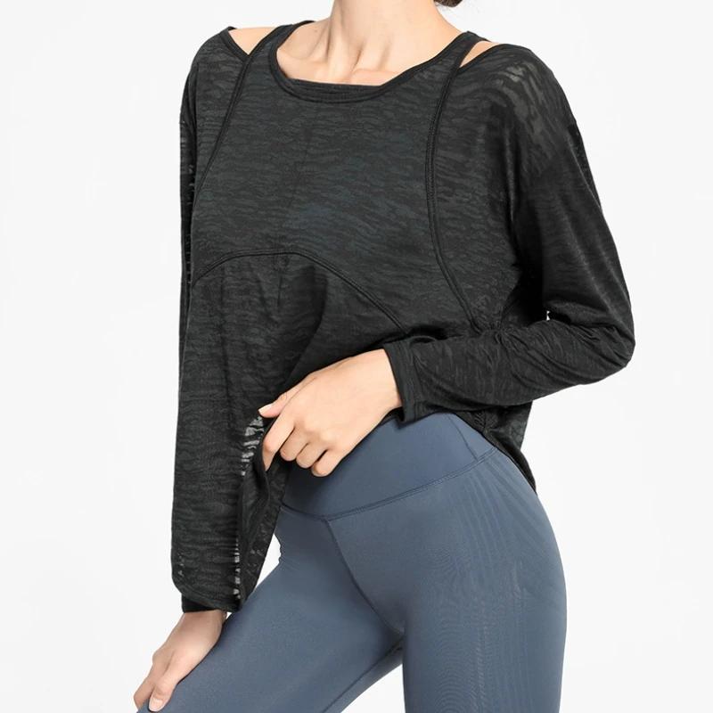Aadt False-Sweat-shirt de yoga à manches longues pour femme, haut à séchage rapide, chemise d'entraî