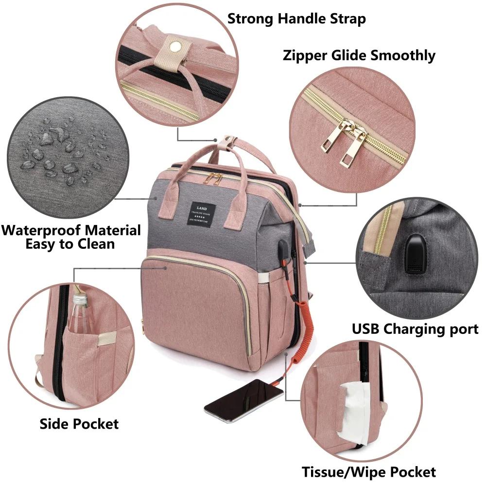 Sac à langer léger et portable avec lit pliant intégré, grande capacité, sac de voyage pour maman, s