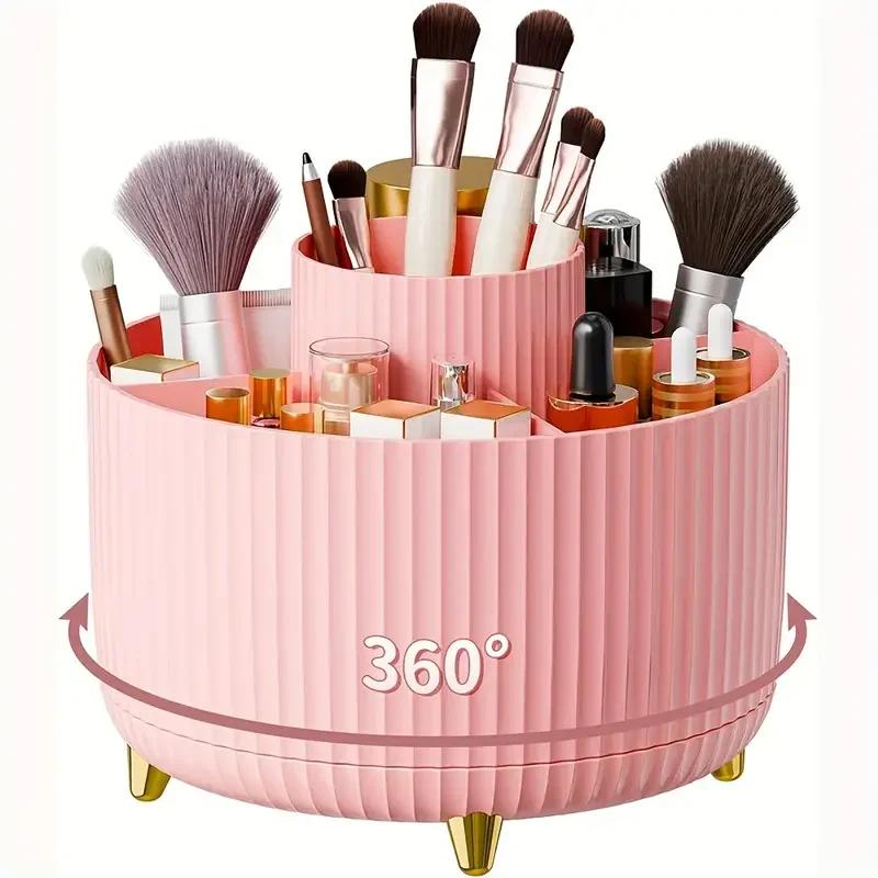 360 ° Boîte de rangement rotative pour outils de maquillage, organisateur de bureau, porte-pinceau