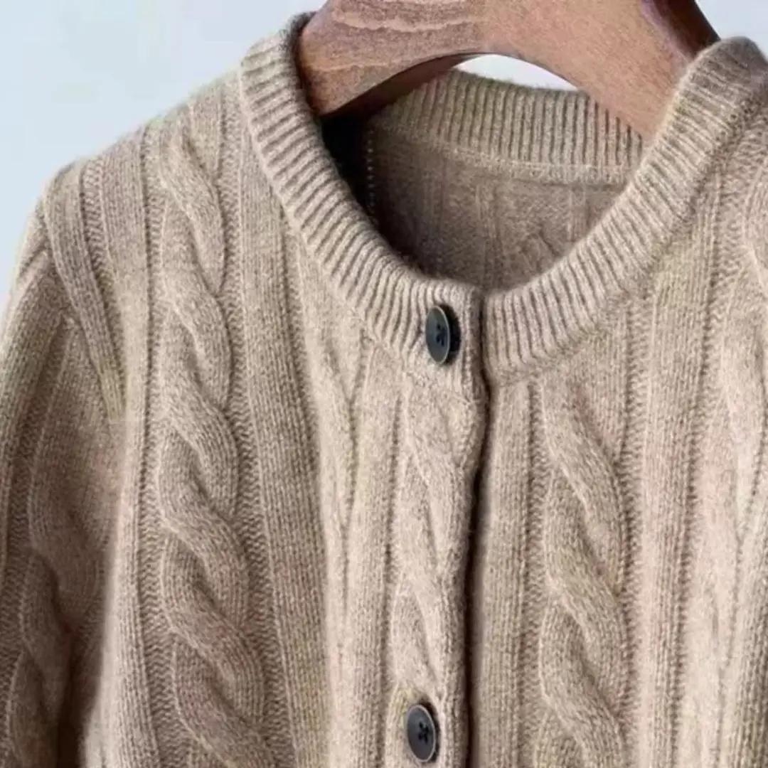 WinvyNee femmes laine mérinos Cardigans pull solide col rond torsion décontracté tricoté hauts hiver