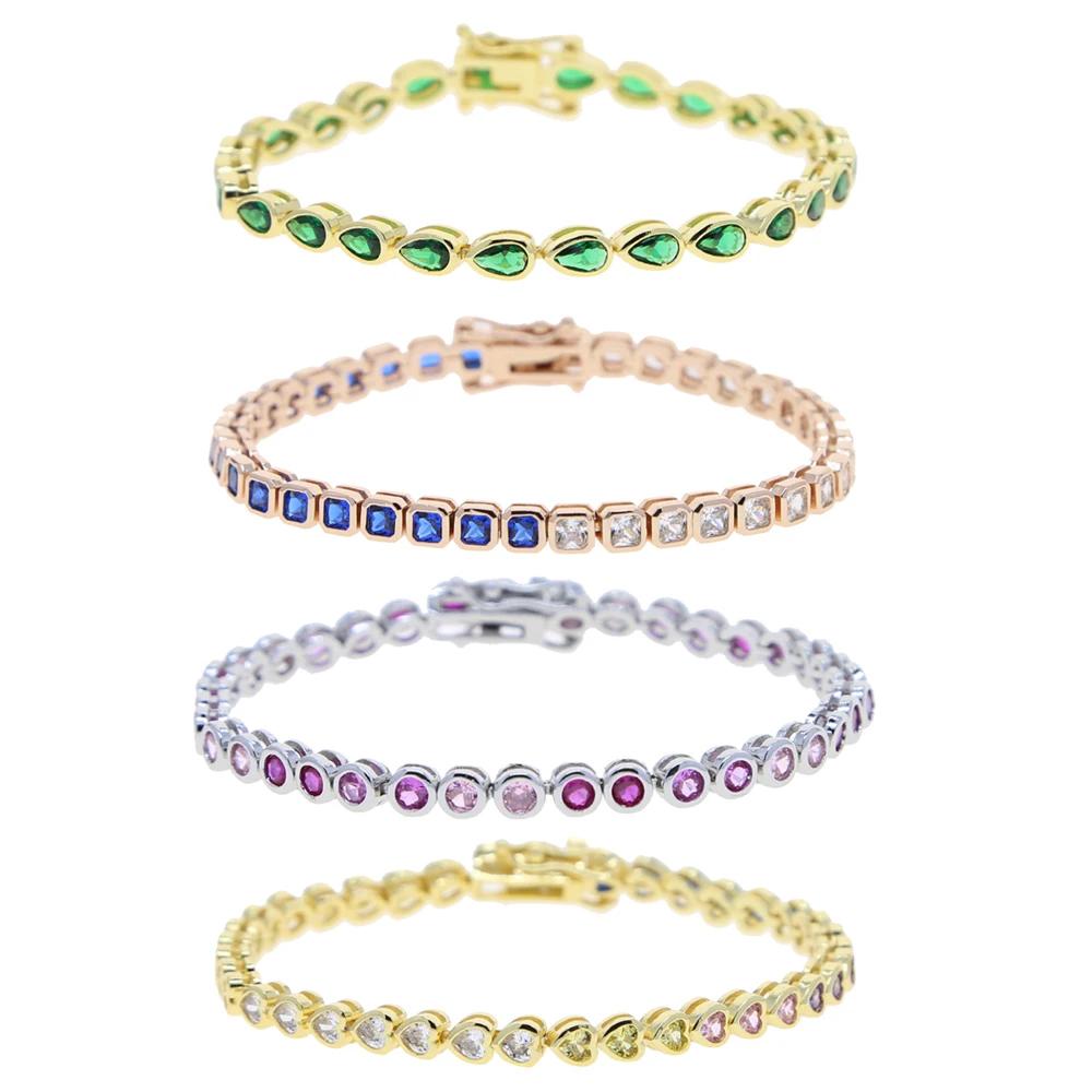 Bracelet en zircone cubique 5A CZ, lunette géométrique de différentes formes, chaîne de Tennis, bijo