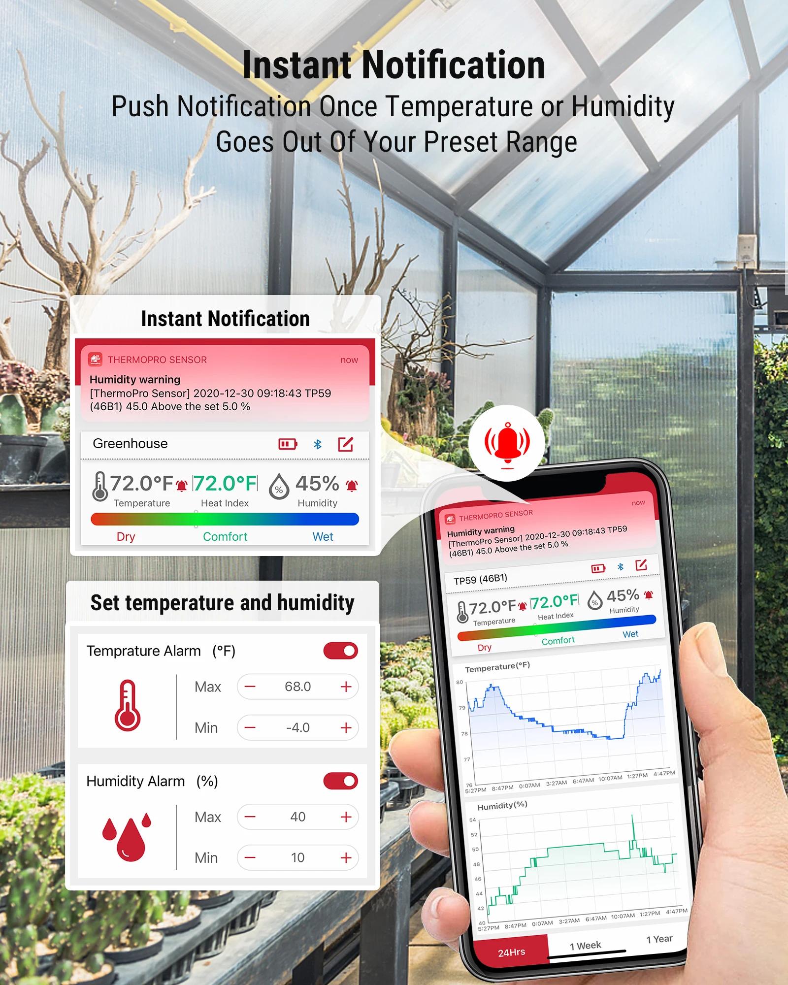 ThermoPro – thermomètre et hygromètre d'intérieur TP359, sans fil, 80M, connexion Bluetooth, applica
