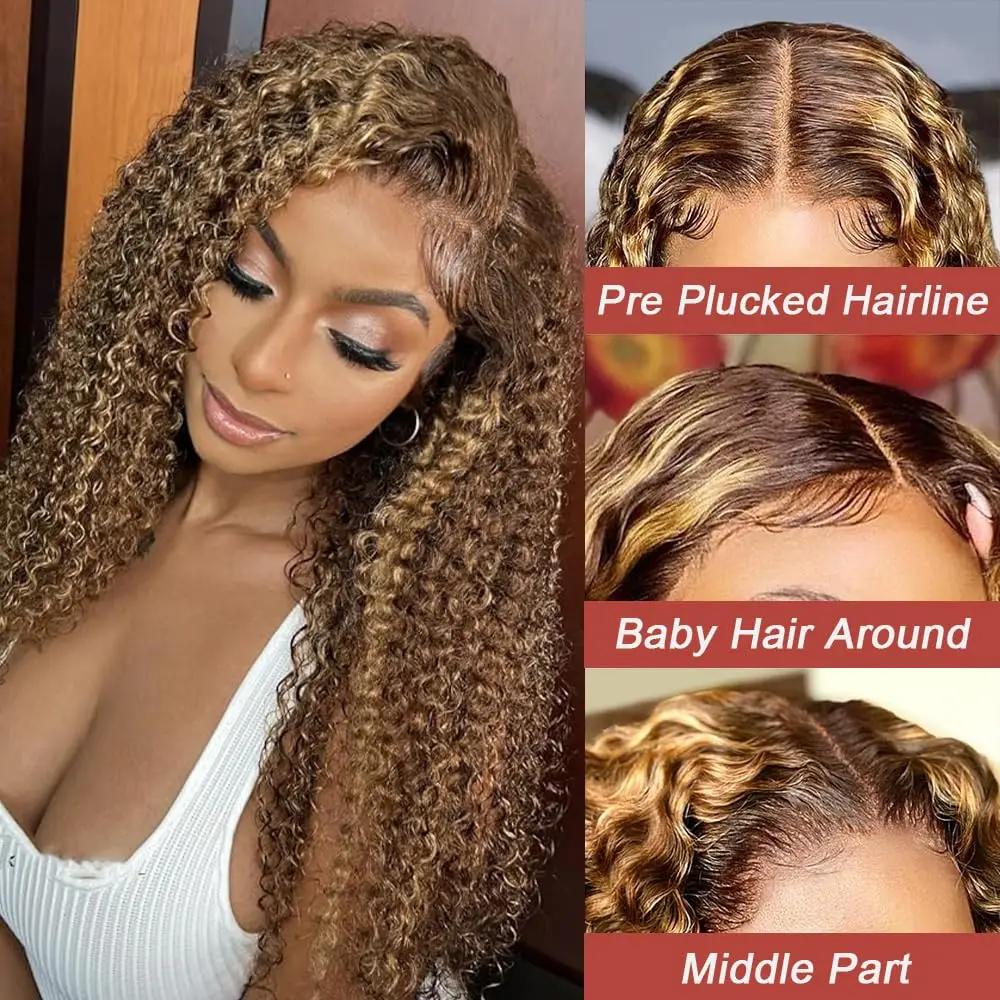 Perruque Naturelle Bouclée Sans Colle, Cheveux Ondulés, 13x4 HD, 13x6, Blond Miel