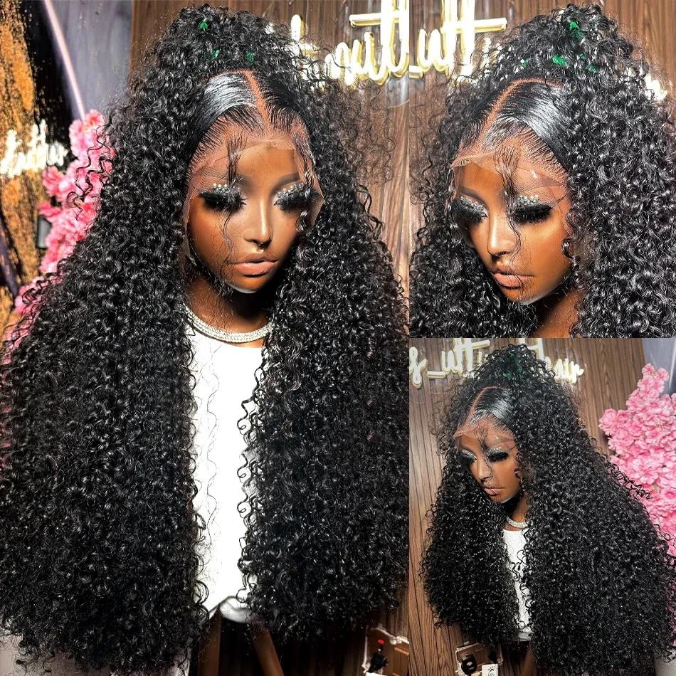 Perruque Full Lace Wig 360 naturelle bouclée, cheveux humains, Deep Water Wave, 13x4, 34 32 30 pouce