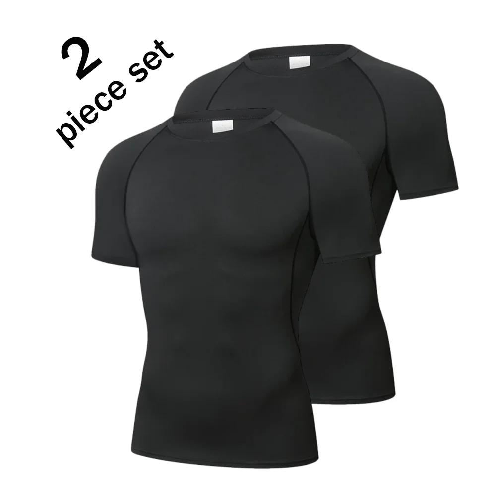 2 pièces hommes Compression Sport t-shirt à manches courtes entraînement haut de Fitness t-shirt hom