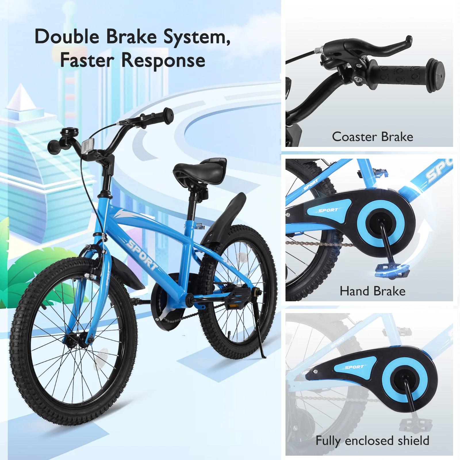 Vélo de 18 Pouces pour Enfant Fille et Garçon, Bleu, avec Roues d'Entraînement, pour les 5 à 10 Ans