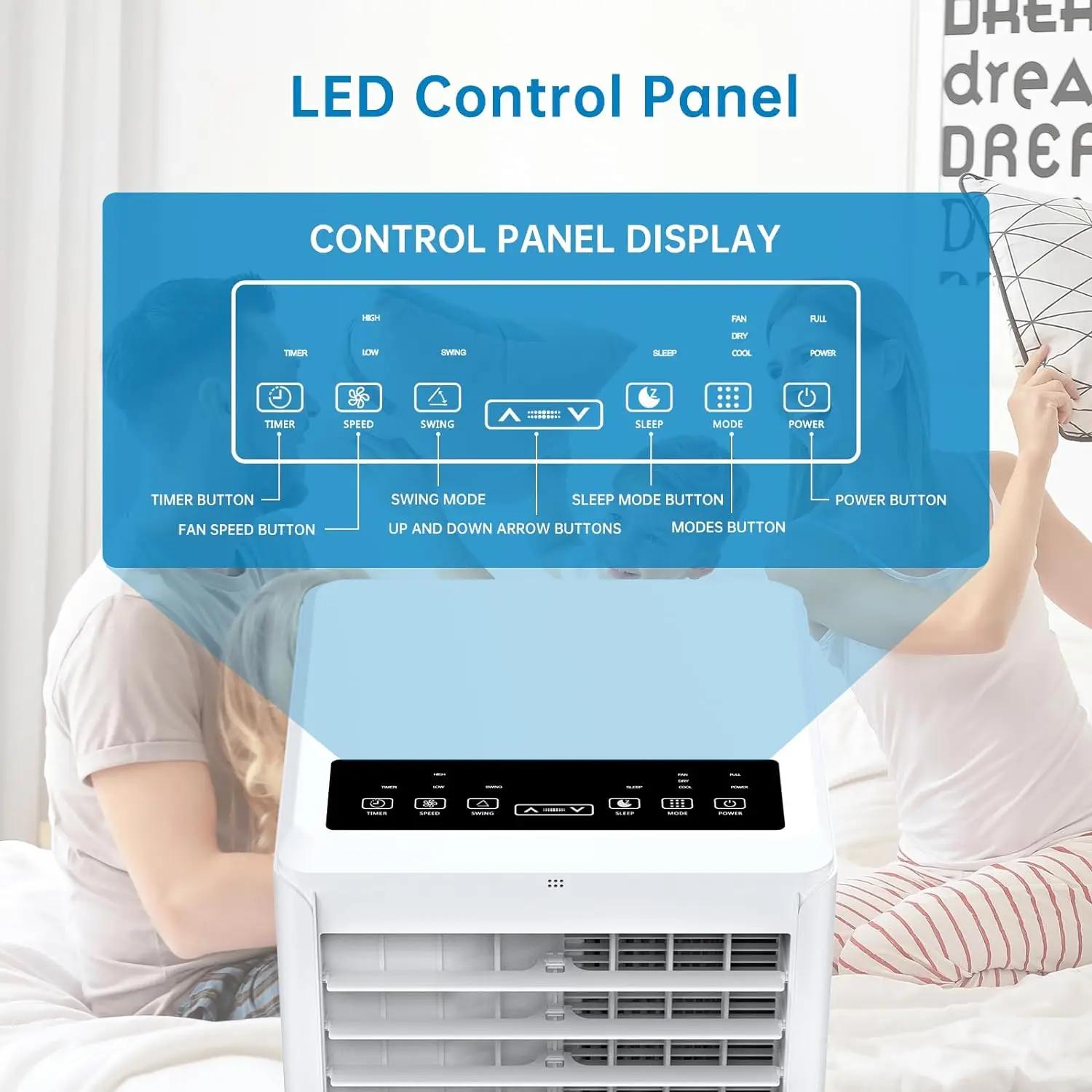 Climatiseurs portables 8000 BTU avec déshumidificateur, ventilateur, télécommande, minuterie 24 heur