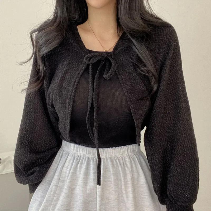 Cardigan Blanc Fin à Lacets pour Femme, Tricot d'Été, Protection Solaire, Mode Coréenne, Manches Lan