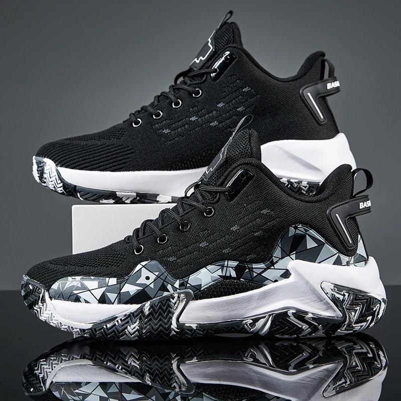 Chaussures de basket-ball en maille respirante et absorbant les chocs pour hommes, bottes de sport a