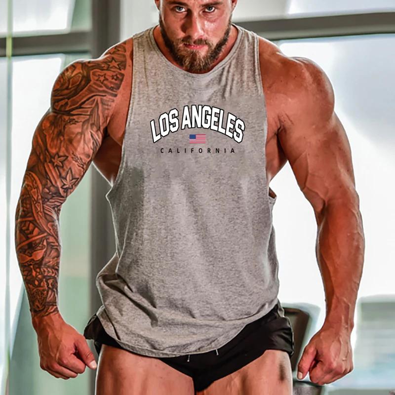 Gilets de sport en coton respirant pour hommes, chemise musculaire, chemise de musculation, vêtement