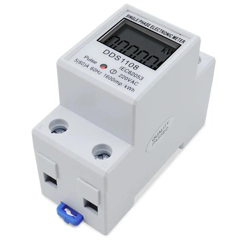 Compteur d'énergie électrique monophasé LCD KWH AC, Watt-heure numérique 220V 60A 50Hz, Rail Din éle