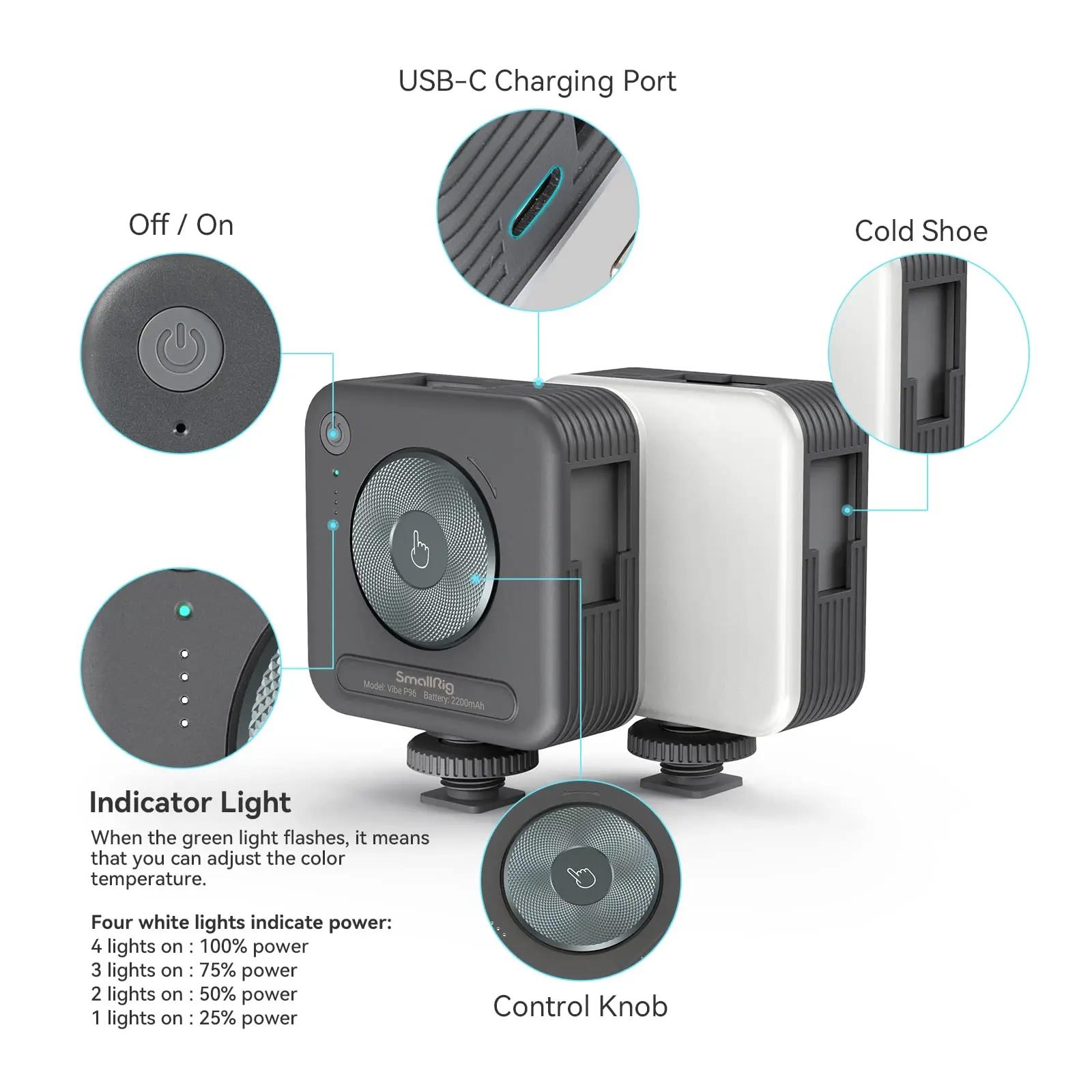 SmallRig P96 LED lumière vidéo Mini LED caméra lumières 2200 mAh 6500 k Zoom Photo vidéo éclairage p