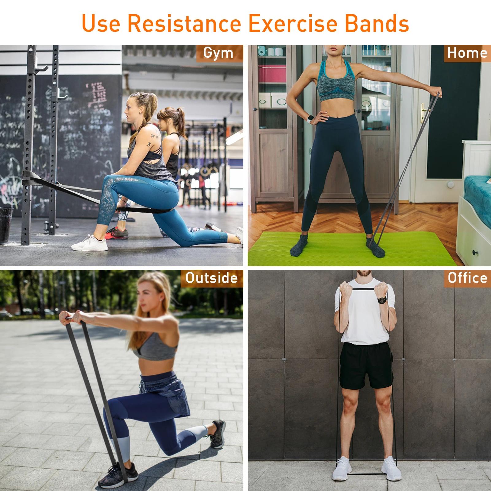 VEXADA-Lot de 5 bandes élastiques à nervures, avec sac de transport, pour exercices de dynamophilie