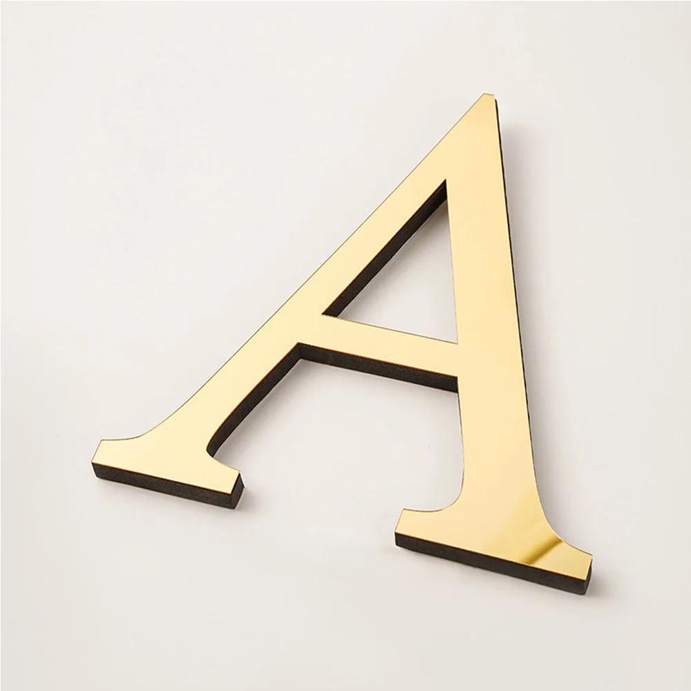 Autocollants muraux Alphabet anglais en acrylique doré, décoration de maison pour salon, chambre à c