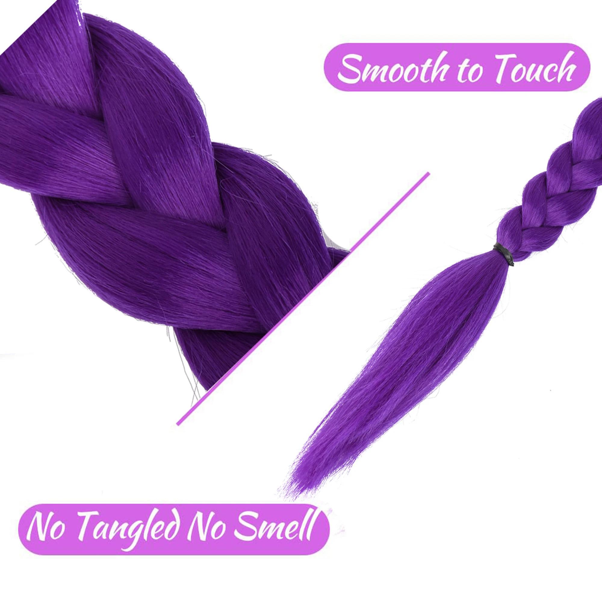Extension de cheveux synthétiques longue queue de cheval à clipser, tressée violette, pour cosplay,