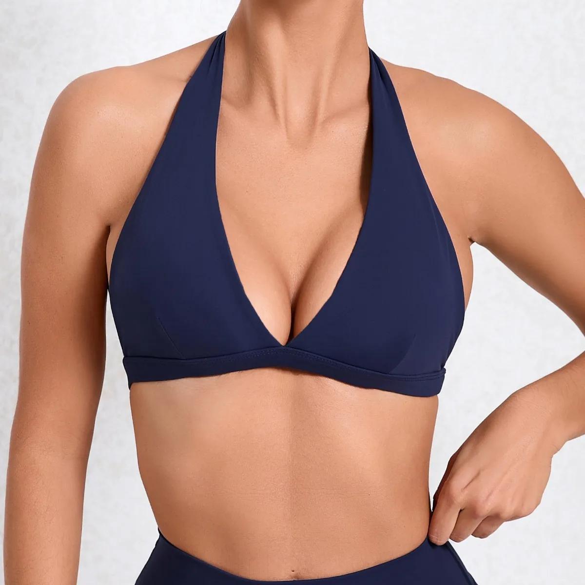 Soutien-gorge de Sport Sexy à col en v pour femmes, sous-vêtements de Sport, col licou, haut dos nu