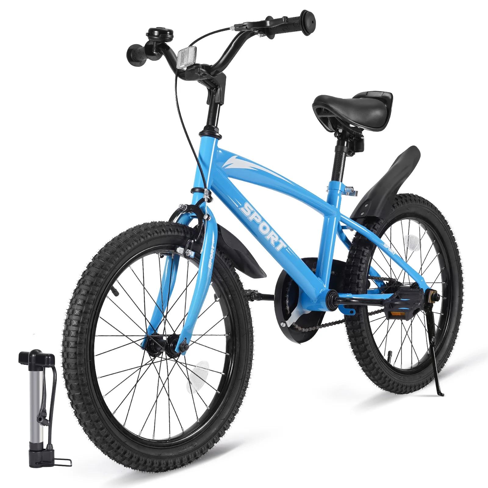 Vélo de 18 Pouces pour Enfant Fille et Garçon, Bleu, avec Roues d'Entraînement, pour les 5 à 10 Ans