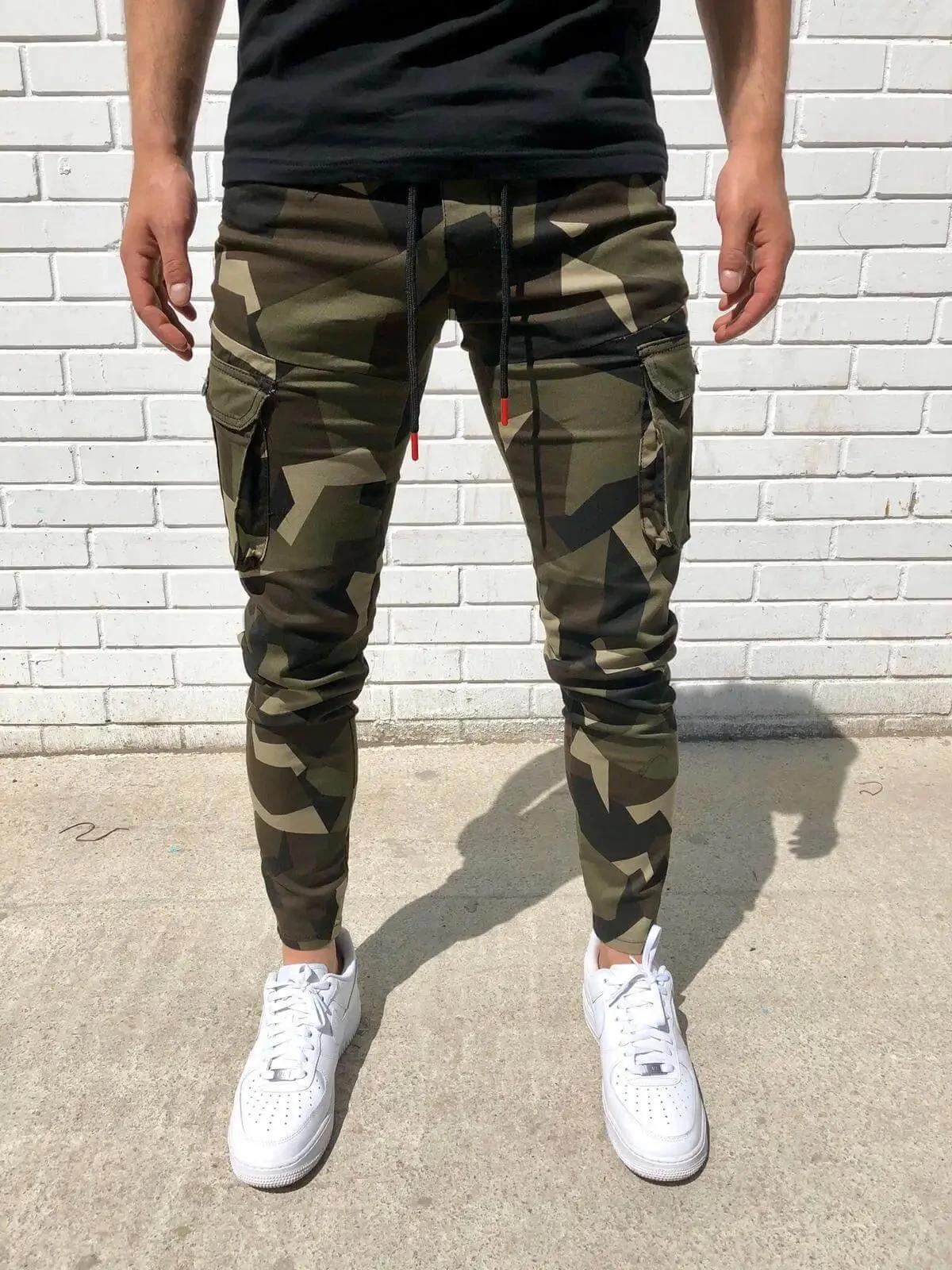 Pantalon de survêtement à séchage rapide pour hommes, pantalon de sport camouflage, slim, élastique,