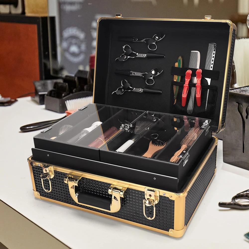 Boîte à outils de coiffure, mallette de rangement de maquillage de grande capacité, tige à friser, c