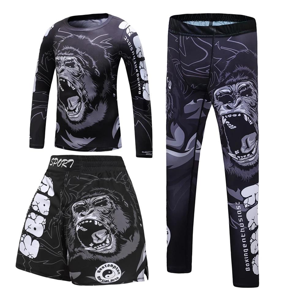 Ensemble d'entraînement de boxe pour enfants, chemise et pantalon de compression pour garçons, Muay