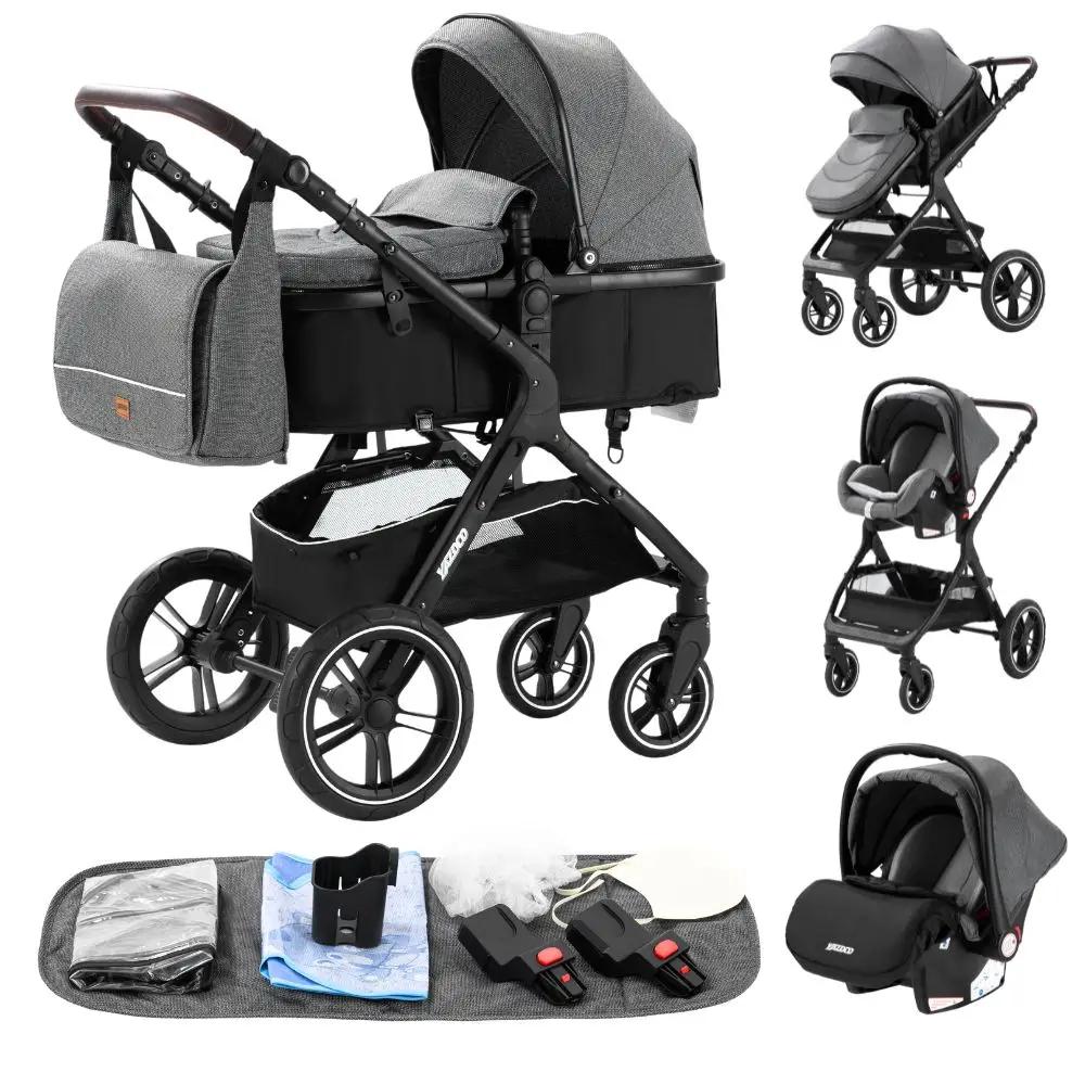 Nouvelle poussette bébé 3 en 1 légère, chariot haute position avec cadre en aluminium, système de vo
