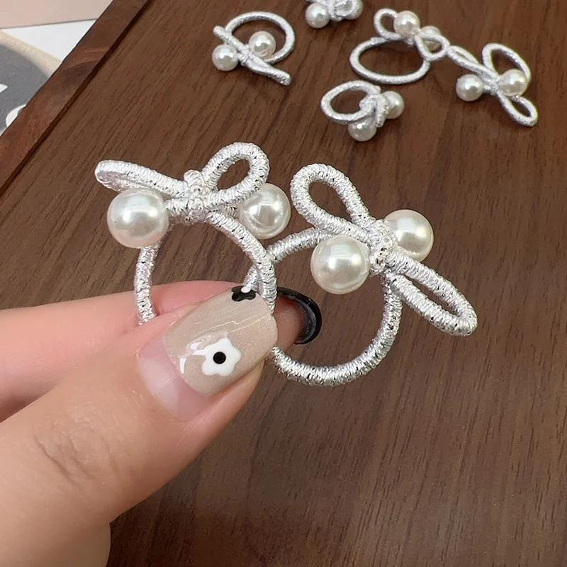 10 pièces enfants tressé élastique coréen argent perle arc bandeau sans endommager les cheveux petit