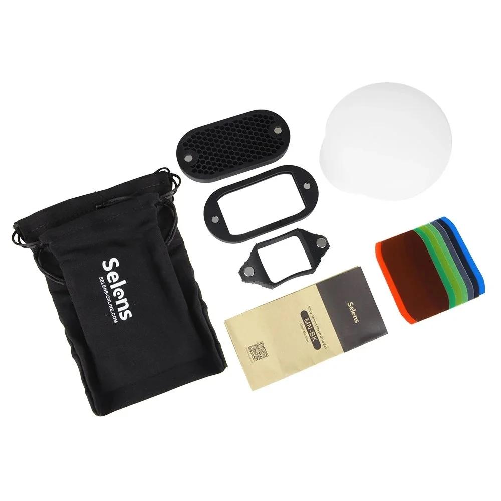 Selens – diffuseur de Flash 2 en 1, grille universelle en nid d'abeille, Kit de Gels 7 couleurs magn