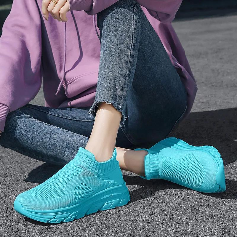 Baskets respirantes à enfiler pour hommes et femmes, chaussures de jogging, chaussettes légères, bas