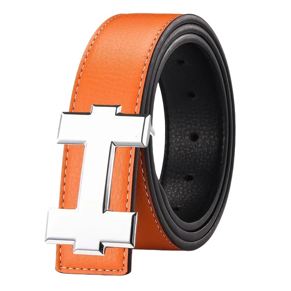 Ceinture décontractée à la mode de 3,3 cm avec boucle lisse argentée, ceinture de styliste pour homm