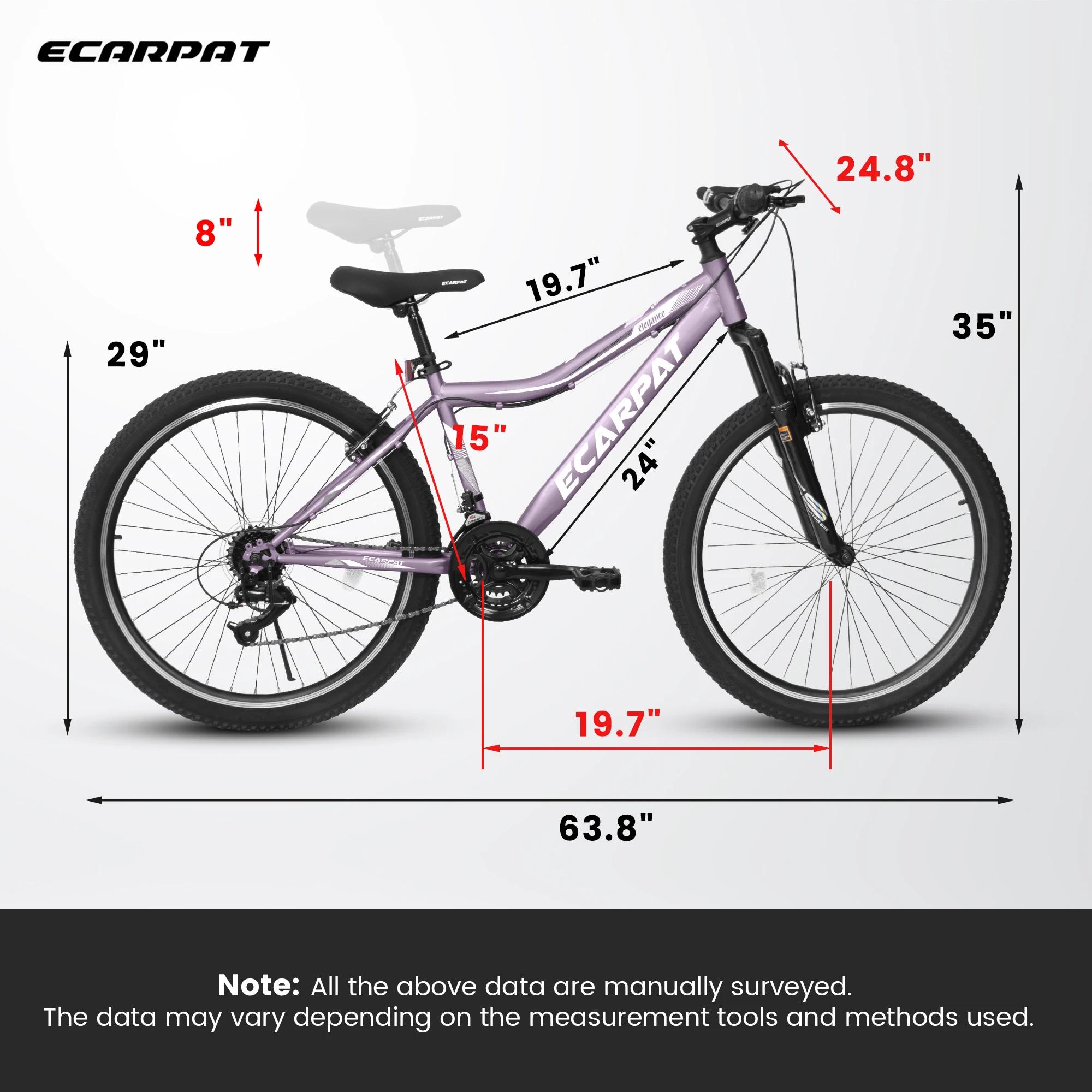 Ecarpat-Vélo de montagne pour femme, roue de 24 ", cadre en acier de 15", 21 vitesses, vélos de mont