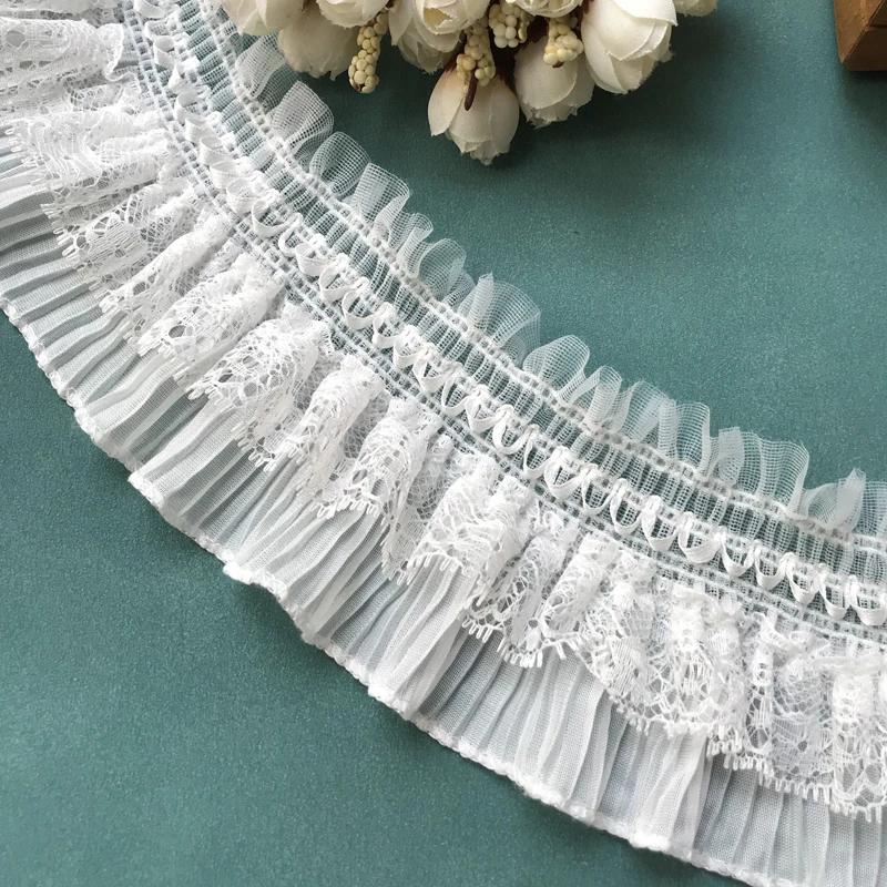 Ruban en dentelle extensible blanc et noir de 1 yard, garniture à volants élastique pour la couture