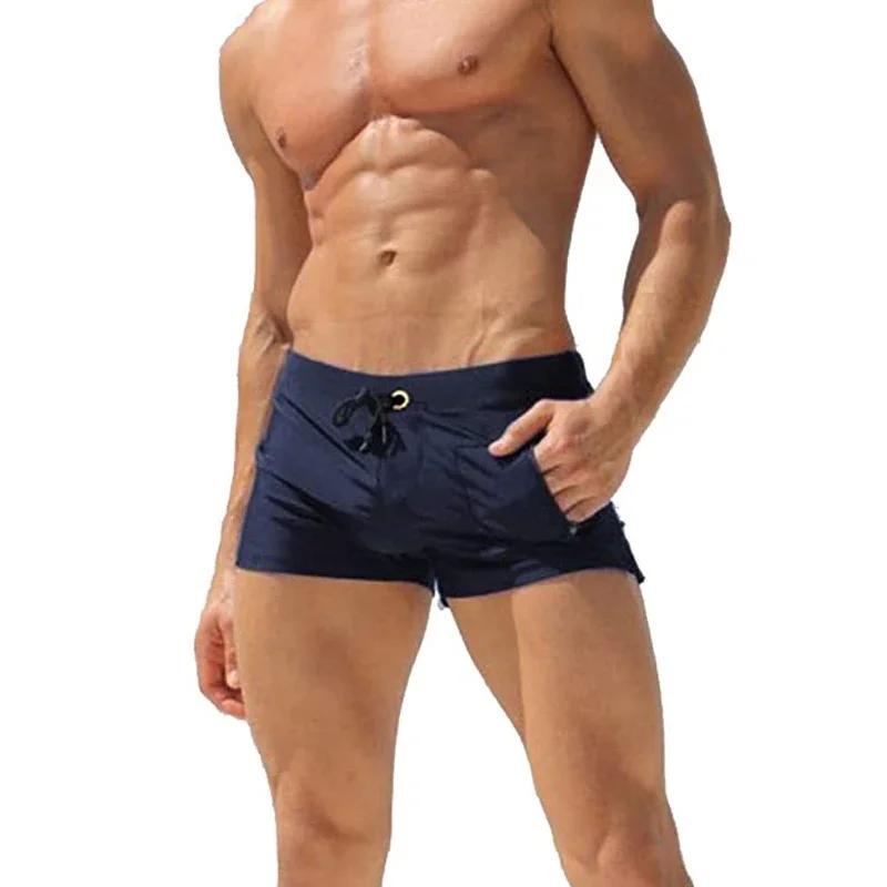 Maillot de bain homme boxer slip poche zippée - Short planche doublure maille jambe carrée