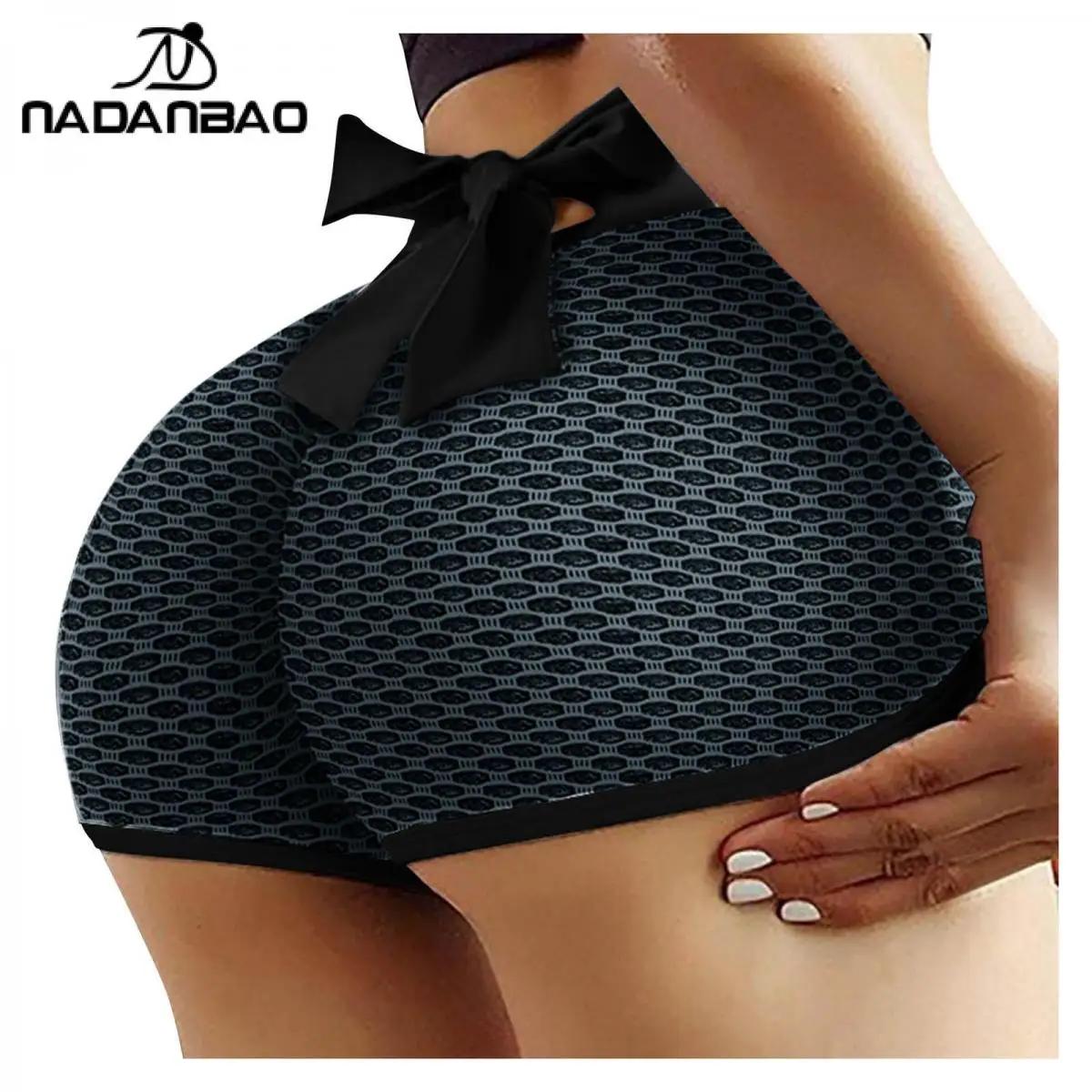 Nadanbao Sexy à carreaux taille haute pêche hanche pantalons de Yoga nid d'abeille Fitness Shorts do