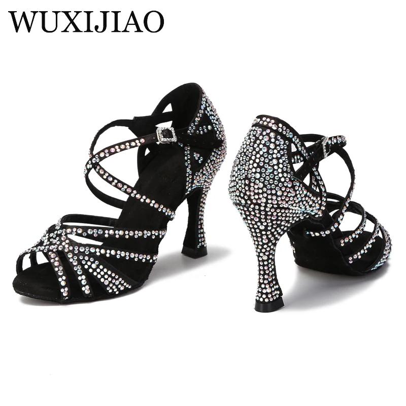 WUXIJIAO femmes chaussures de danse de fête Satin brillant strass fond souple chaussures de danse la