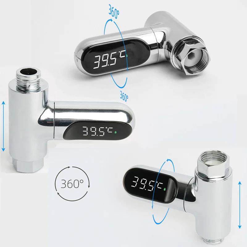 Thermomètre de douche d'eau domestique à affichage LED 5-85 ℃ Thermomètre à eau auto-alimenté à dé